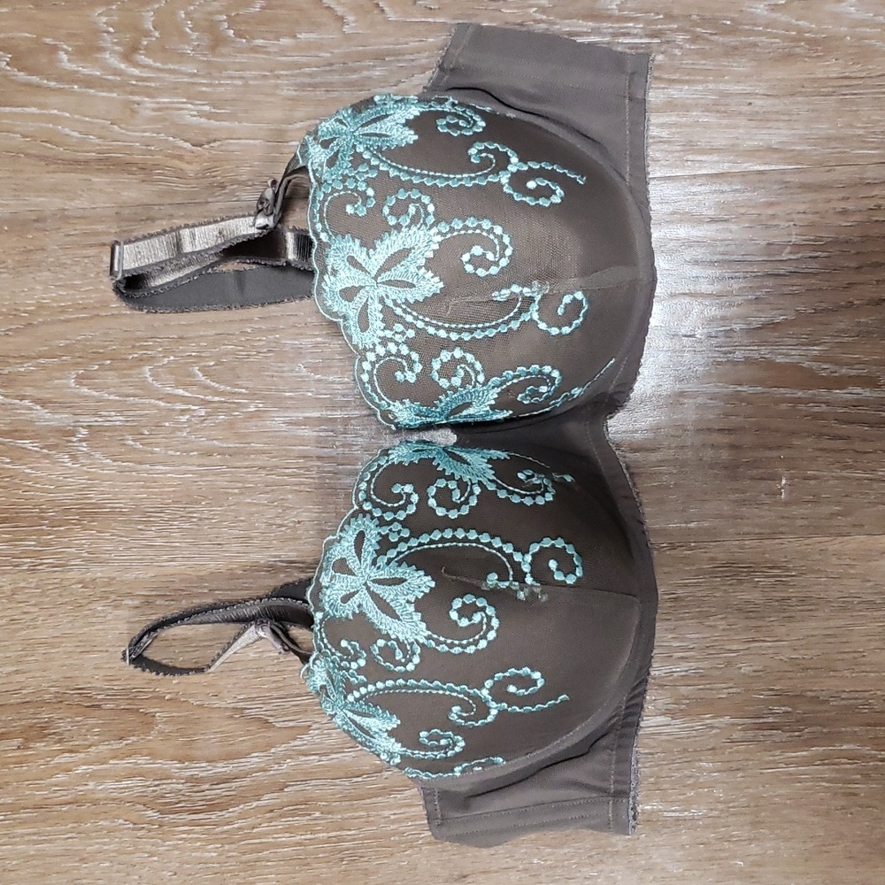 (40D) Addition ELLE Embroidered Floral Mesh Band Padded Support Underwire Bra